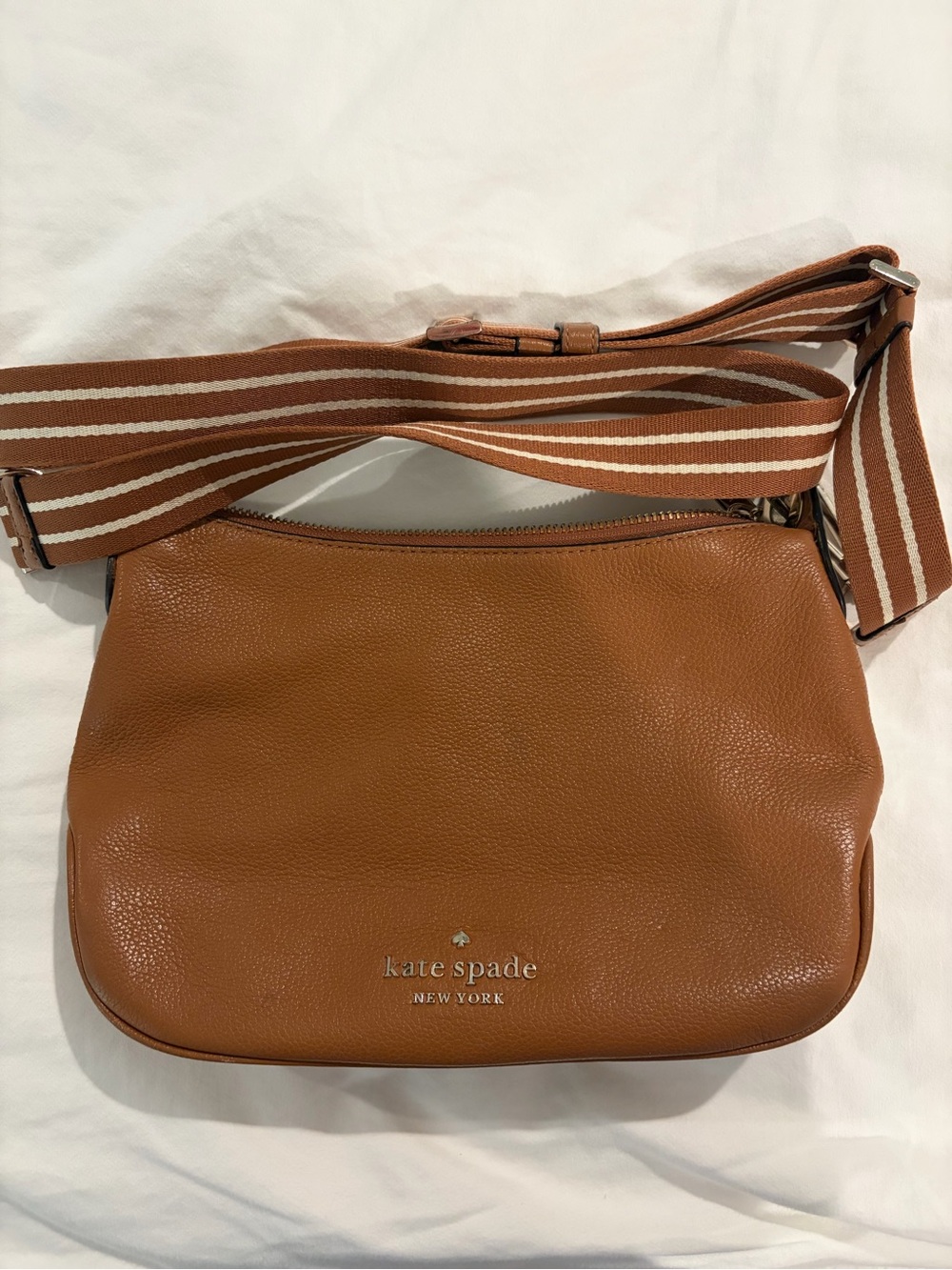 kate spade Tan Leather Crossbody Bag with Striped Strap